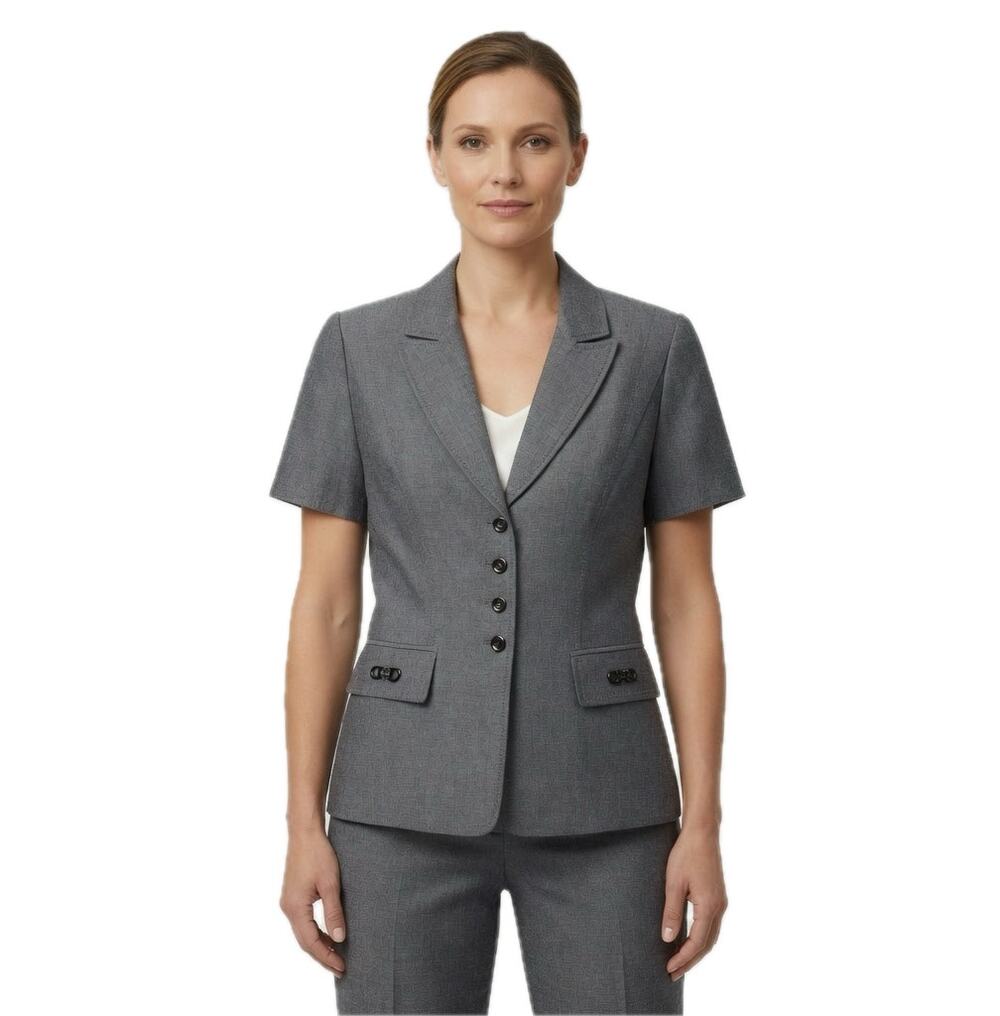 Tahari Arthur S Levine Grey Short Sleeve Blazer Jacket Size 4 Petite